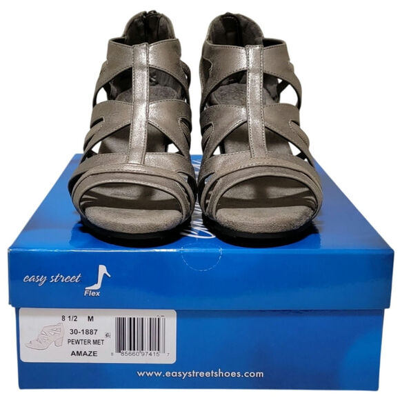 Easy Street Women Amaze Caged Strappy Sandals Size US 8.5M Pewter Metallic - Picture 5 of 5